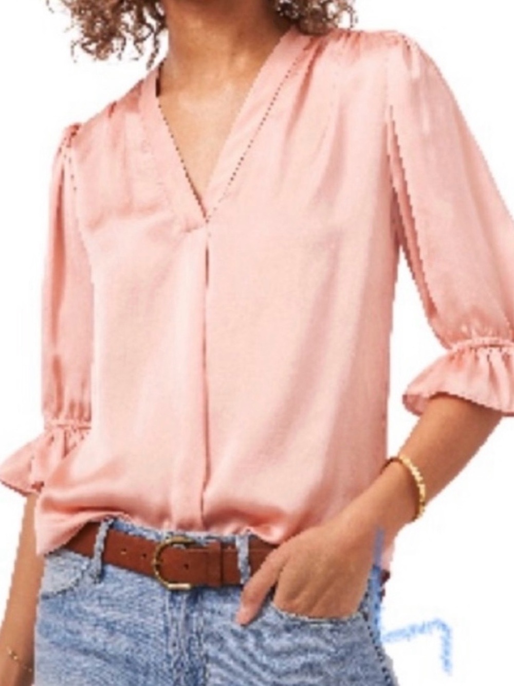 Vince Camuto Peach V-Neck Ruffle Sleeve Blouse